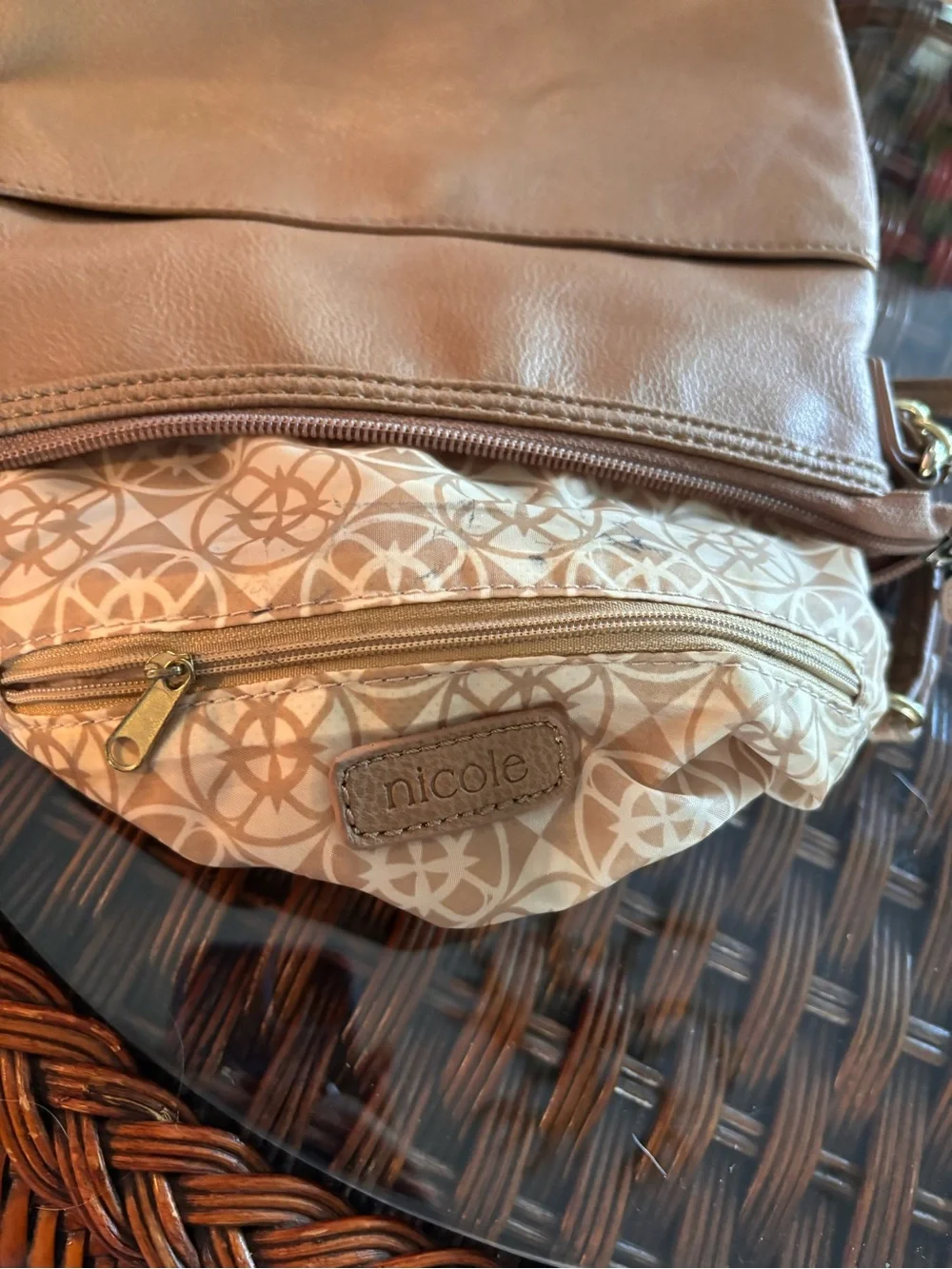 Nicole by Nicole Miller Tan Crossbody with Gold Accent Plate